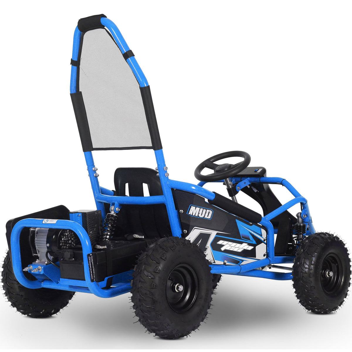 MotoTec Mud Kids Electric 48v 1000w Go Kart Full Suspension Blue