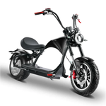 Soversky M3P 3000W electric chopper bike in matte black with red brake
calipers and chrome handlebars